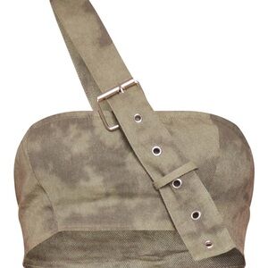 PrettyLittleThing Olive Camouflage Strapless Crop Top